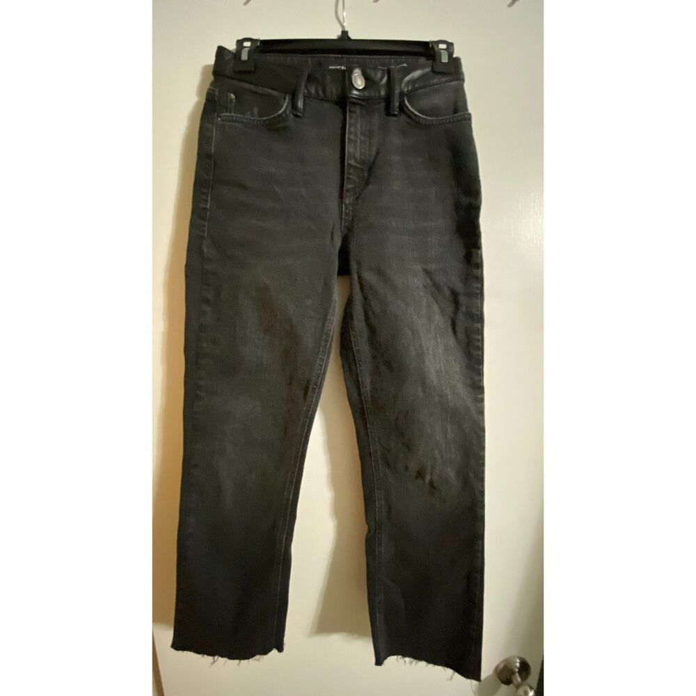 Guess 1981 Faux Leather Accent Detail Black Straight Leg Jeans Women's Size 25